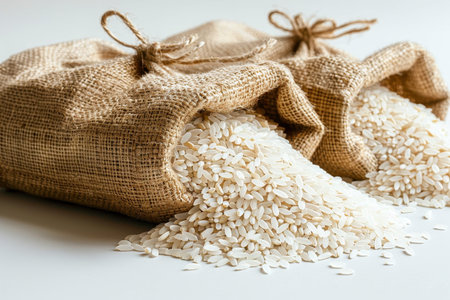sack of rice on a white backgroundの素材