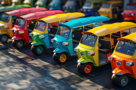 The tuk-tuks on the street on bokeh style backgroundの素材