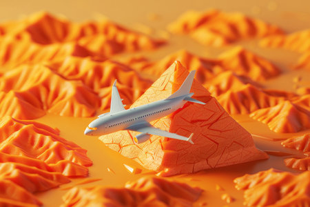 3d illustration of airplane trip to pyramid egyptの素材