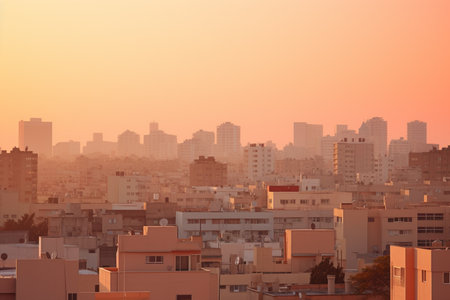 The sunrise in the big city full of skyscrapersの素材