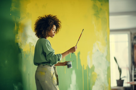 woman painting the wallの素材