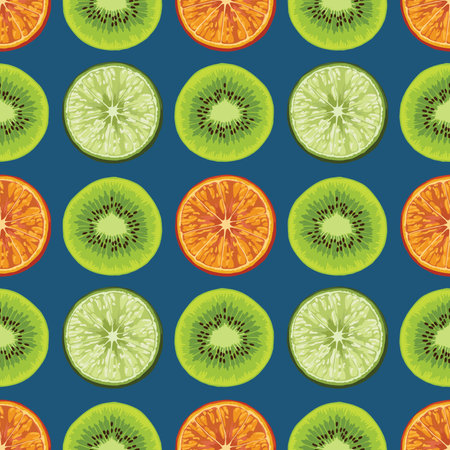 Seamless pattern with kiwi and orange slices. Vector illustration.のイラスト素材