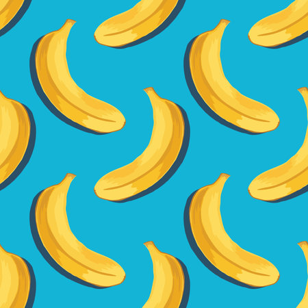 Seamless pattern with yellow bananas on blue background. Vector illustration.のイラスト素材