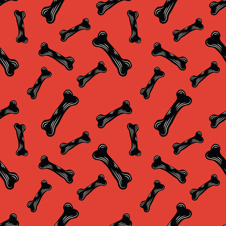 Seamless pattern with black bones on red background. Vector illustration.のイラスト素材