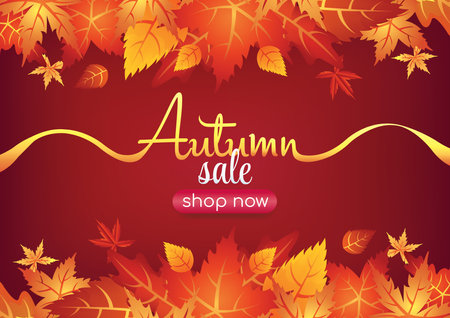 Autumn sale background with falling maple leaves. Vector Illustration.のイラスト素材