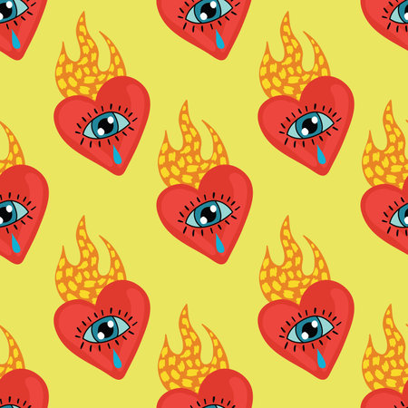 cute hand drawn sacred heart seamless patternのイラスト素材