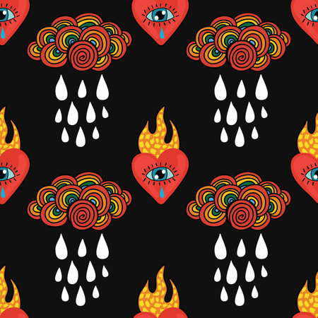 cute hand drawn sacred heart seamless patternのイラスト素材