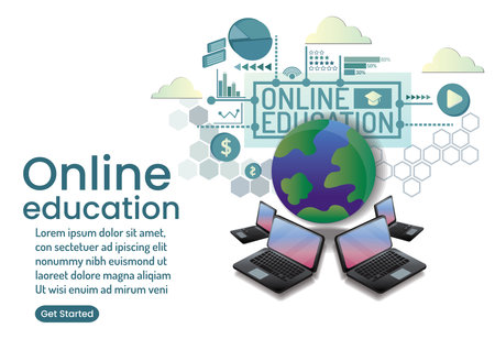 illustration of online education concept elements for landing page or banner designのイラスト素材