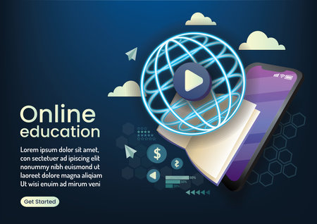 Online education concept Online learning e learning illustration background of landing pageのイラスト素材