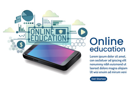 Online education concept Online learning e learning illustration background of landing pageのイラスト素材