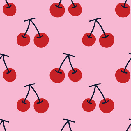 Cherry seamless pattern. Vector illustration. Background with cherries.のイラスト素材