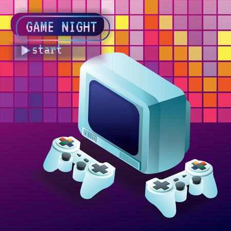 Game console and gamepad on retro backgroundのイラスト素材