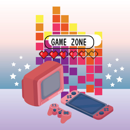 gamepad and game console in retro styleのイラスト素材