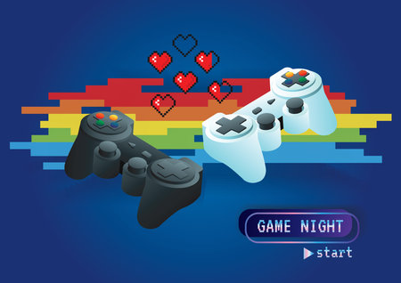 Gamepad and hearts on the rainbow backgroundのイラスト素材