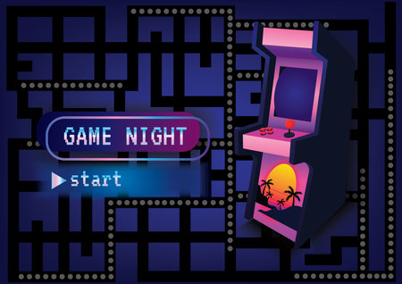 Retro arcade game machine on 8 bits backgroundのイラスト素材