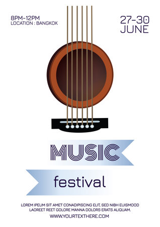 Music festival poster with acoustic guitar. Vector illustrationのイラスト素材