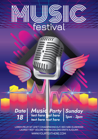 music festival poster with microphone and sound wave elements vector illustration graphic designのイラスト素材
