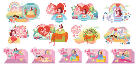 self love routine concept setのイラスト素材