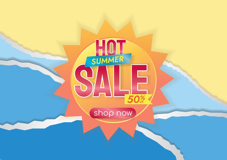 Summer sale banner with torn paper. Vector illustration.のイラスト素材