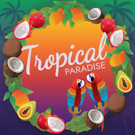 Tropical leaves and tropical elements backgroundのイラスト素材