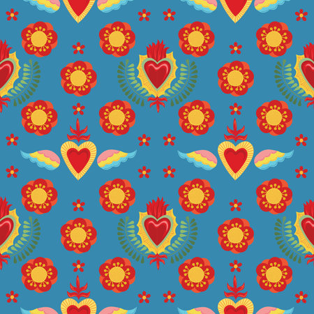 cute colorful sacred heart seamless pattern Vector illustration.のイラスト素材