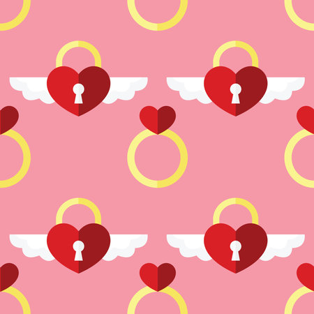 Seamless pattern with hearts key and rings. Valentine's day background.のイラスト素材
