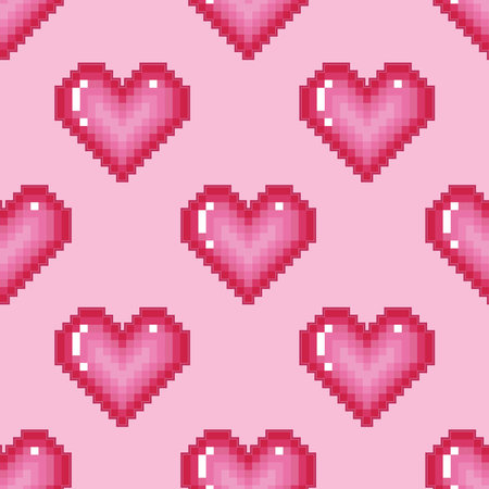 pixel hearts valentine day elements wrapping paper seamless pattern