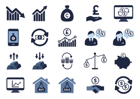 finance and investment blue and black color flat icon element setのイラスト素材