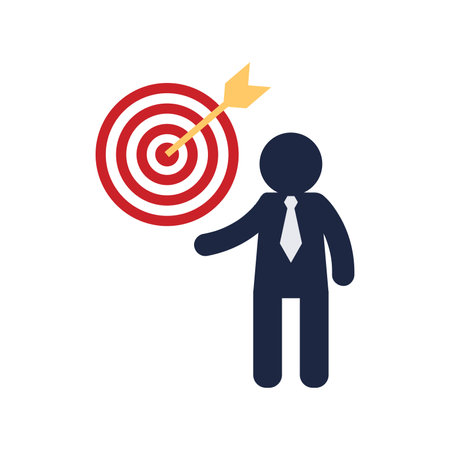 blue and white business mission presentation man with mission flat icon symbol vectorのイラスト素材