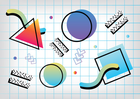 Geometric shapes on grid paper background. Vector illustration.のイラスト素材