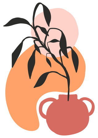 a vase with a flower minimal botanical drawing in flat style illustration floral elementsのイラスト素材