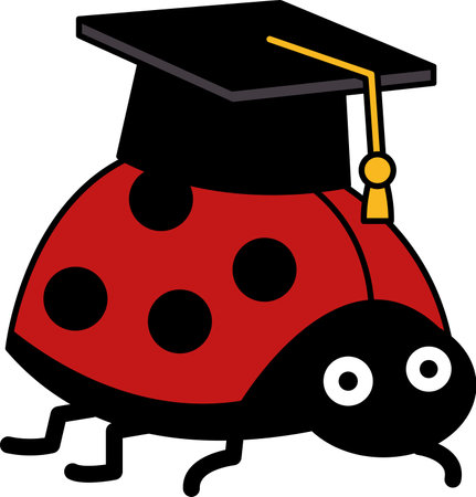 isolate illustration of Ladybug with graduation cap on backのイラスト素材