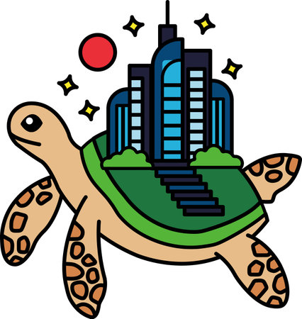 isolate illustration of Big city on sea turtleのイラスト素材