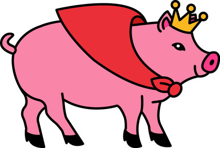 isolate illustration of Pig with crown and capeのイラスト素材