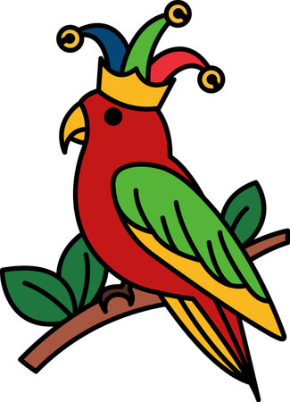 isolate illustration of Parrot wearing clown hatのイラスト素材
