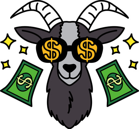 isolate illustration of Goat wearing dollar glasses and dollar billsのイラスト素材