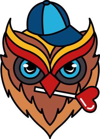 isolate illustration of Owl wearing cap and candyのイラスト素材