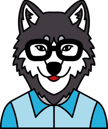 isolate illustration of Wolf wearing glasses and a blue shirtのイラスト素材