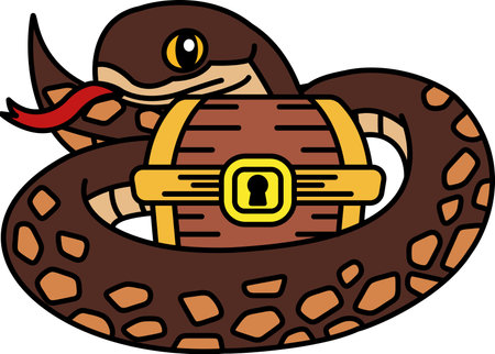 isolate illustration of Snake wrapped around a treasure chestのイラスト素材