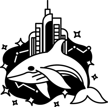 isolate black and white illustration of City on the back of a whaleのイラスト素材