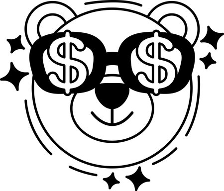 isolate  black and white illustration of Bear with dollar bill glassesのイラスト素材