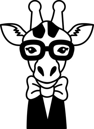 isolate black and white illustration of Giraffe in a tuxedo and glassesのイラスト素材