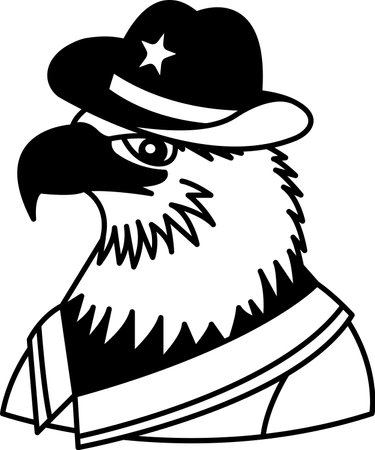 isolate black and white illustration of Eagle in a cowboy uniformのイラスト素材