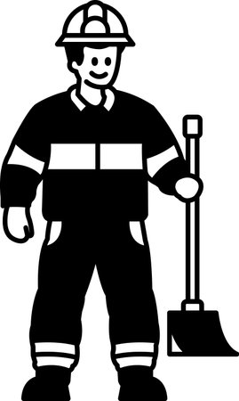 black and white flat icon vector of Technician holding a shovel to scoop up dirtのイラスト素材