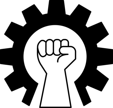 black and white flat icon vector of fist and gearのイラスト素材