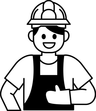 black and white flat icon vector of The welder is wearing a protective mask raise his handのイラスト素材