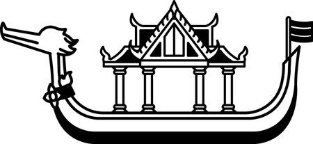 black and white icon of thai ceremonial boatのイラスト素材