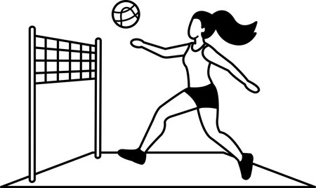 black and white illustration of a woman playing volleyballのイラスト素材