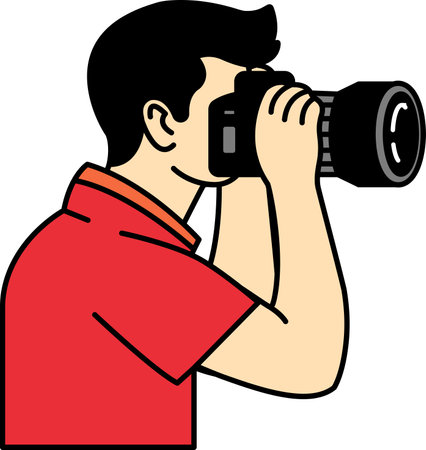 A man holding a camera and taking a photoのイラスト素材