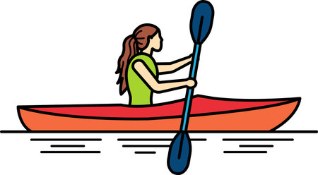 icon of a woman paddling a kayakのイラスト素材